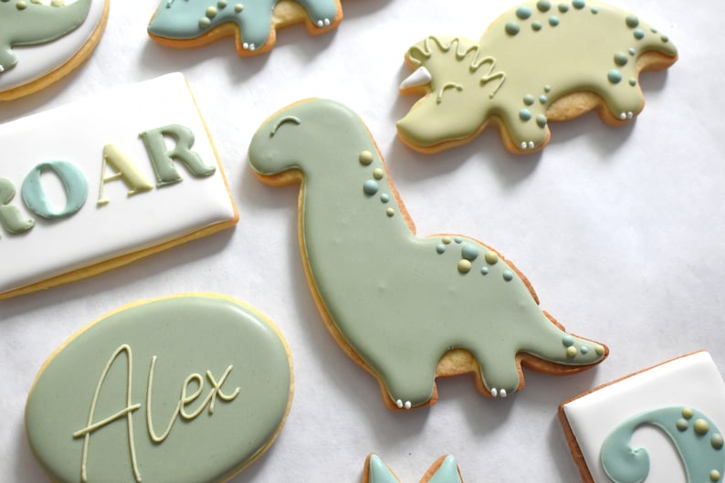 Green Dinosaur Birthday/Baby Shower Royal Icing Sugar Cookies Regular, Vegan/GF/Gluten-Free Vegan Friendly Options Individually Wrapped image 4