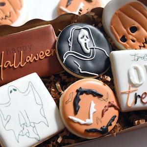 Customizable 6 Piece Spooky Halloween Royal Icing Sugar Cookie Gift Box - Individually Wrapped - Regular, Vegan/GF/GFVegan Friendly Options