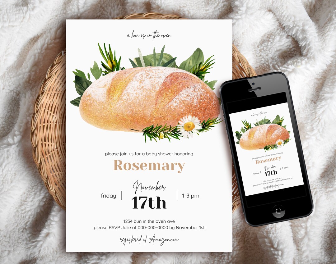 Bun in the Oven Baby Shower Invitation Florals &amp; Greenery Themed ...