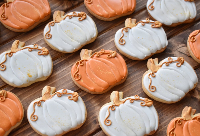 Fall Pumpkin Royal Icing Sugar Cookies Regular, Vegan/Gluten-Free/Gluten-Free Vegan Friendly Options Individually Wrapped image 1