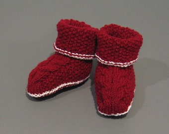 Burgundy Booties, Baby Girl Booties,Burgundy Booties with white insertions,  Gift for baby girl, Hand Made Booties - LK106