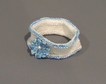 Baby girl headband, White baby girl headband, Handmade headband, headband with flowers, white with blue flower, gift for baby girl  - LK111