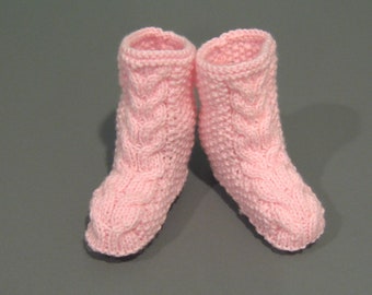 Pink Booties, Baby Girl Pink Booties, High Booties, Hand Made Booties - LK102