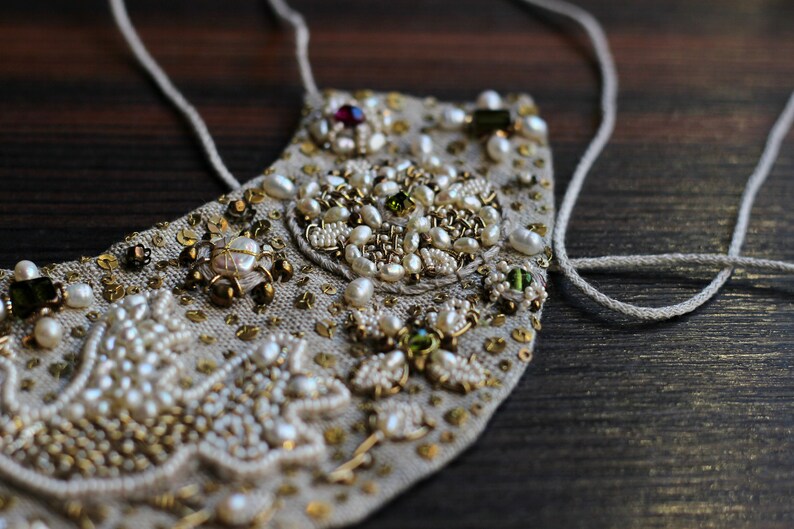 collar necklace beaded collar natural stones embroidery unique collar Russian style unique ornament