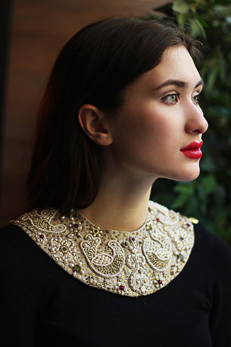 collar necklace beaded collar natural stones embroidery unique collar Russian style unique ornament