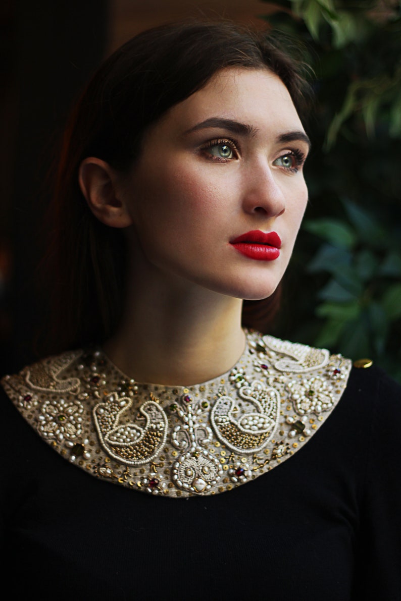 collar necklace beaded collar natural stones embroidery unique collar Russian style unique ornament