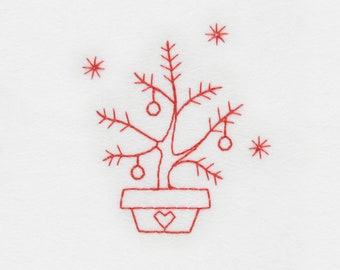 Christmas Tree Embroidery Design 4x4'' Hoop Redwork Christmas