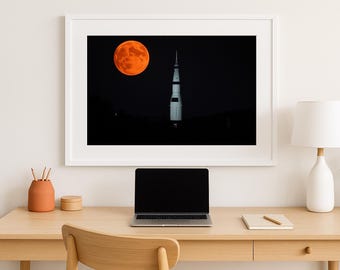 Full Moon & Saturn V Rocket • Huntsville Night Sky Photography • Pro Print • Space Decor • Kid’s Room • Gift for Him