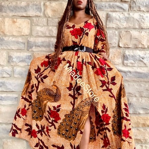 Ankara long Dress-Flower Print Dress-African Print Long dress-Women Maxi Dress-Short sleeves dress-African women clothing-Slip dress