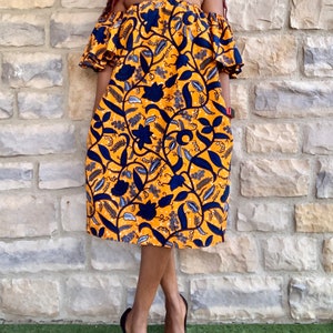 Short Dress Ankara-Midi wax Dress-Clothing African Ankara-Ankara Print Dress-Side by Side pockets dress-Midi Dress-Gift ideas