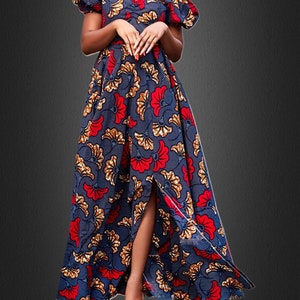 Ankara long Dress-Flower Print Dress-African Print Long dress-Women Maxi Dress-Short sleeves dress-African women clothing-Slip dress
