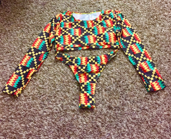african print long sleeve swimsuit