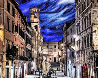 Perugia Italy Night Print, Starlite Photography, Umbria Art