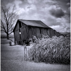 Old Barn Print, Leaning Barn Photograph, Fine Art Photography, Leaning Barn Fine Art Print, Abandoned Barn, Windy Day Print, Gloomy Day