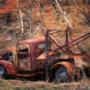 Tow Truck Print, Rusty Old Tow Truck, Old Tow Truck, Wrecker, Vintage Abandoned Tow Truck, Vintage Truck, Tow Mater, Fine Art Print Wall Art