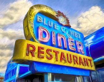 Vintage Neon Diner Sign, Neon Diner Sign Print, Diner Sign, American Diner Wall Art, Blue Comet Diner, Fine Art Photography, Vintage Sign