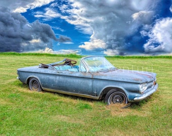 1963 Chevrolet Corvair Convertible Art Print, Junkyard Photography