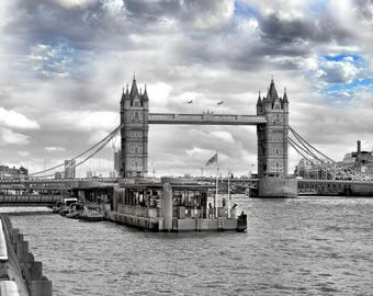 Tower Bridge London Art Print, River Thames, Black and White