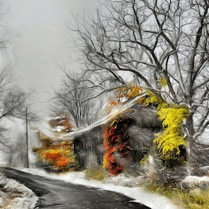 Old Barn Print, Country Road Art Print, Fine Art Photography, Fall Snow Print, Old Barn Home Decor, Snowy Road Art Print, Late Fall Print
