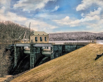 Lake Wallenpaupack Hydroelectric Dam Print, Fine Art Photography, Winter Landscape, Wallenpaupack PA, Hawley PA,  Hawley Pennsylvania