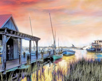Saint Michaels Maryland Print, Waterman's wharf Chesapeake Bay Art