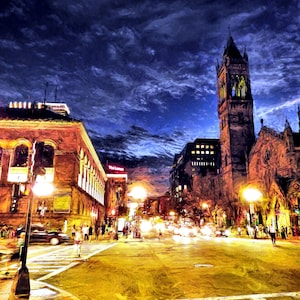 Boston, Boston Print, Fine Art Photography, Boston Street Scene, Boston Art, Boylston Street, Old South Church, Boston Office Wall Art Print