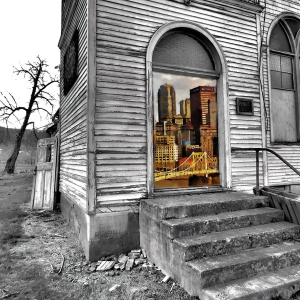 Pittsburgh, Abandoned Building, Roberto Clemente Bridge, Fine Art Photography, Doorway Print, Lost Places, Art & Decor, Pittsburgh Print,