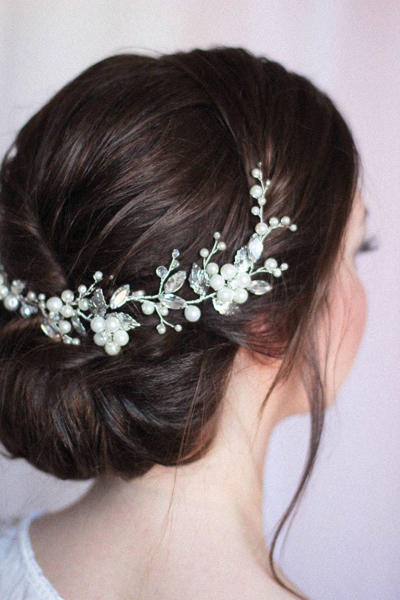 Bridal Headpiece Bridal Hair Piece Bridal Headdress Large Decorative Hair Comb Low Bun Hair Vine Back Headpiece Over Bun Hair Comb Flower