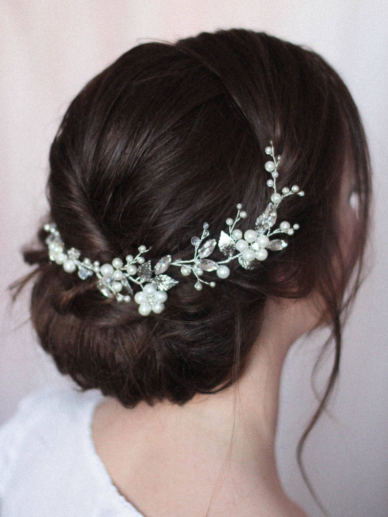 Bridal Headpiece Bridal Hair Piece Bridal Headdress Large Decorative Hair Comb Low Bun Hair Vine Back Headpiece Over Bun Hair Comb Flower