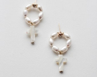 Pearl Hoop Earrings Assorted Mix and Match Earrings Dangle Hoop Drops White Pink Light Blue Opal Stone and Pearl Hoop Earrings