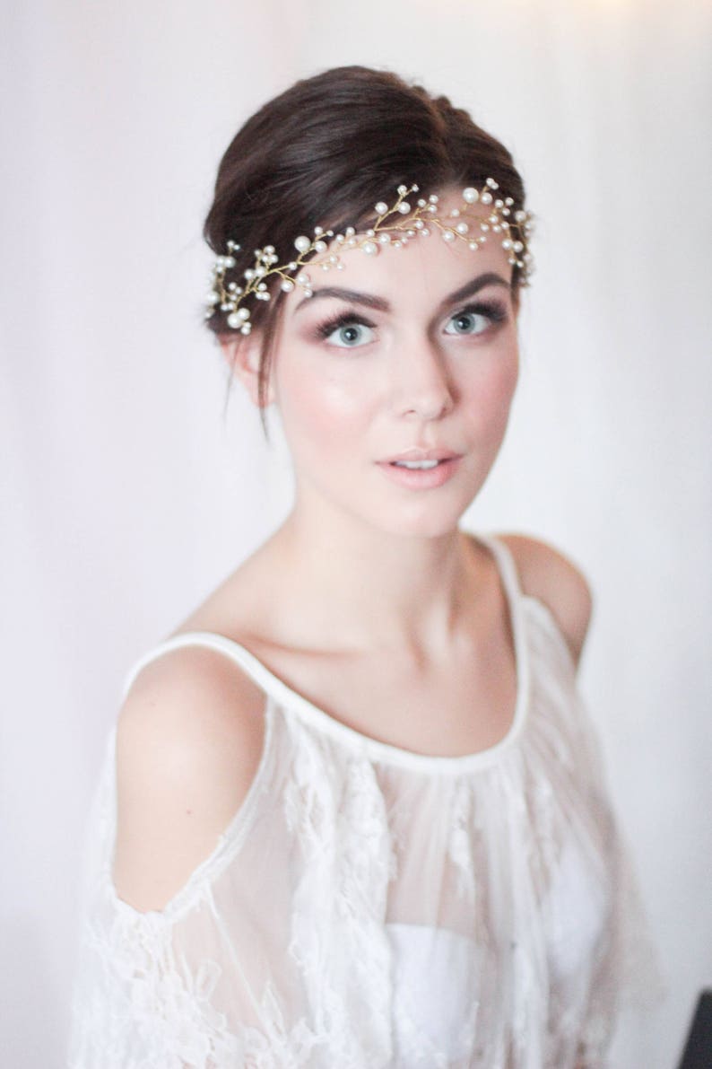 Bridal Wreath Wedding Hair Vine Flower Decorated Wedding HeadBand Bridal Flower Halo Bridal Hairpiece Floral Greek Toga Party Vine HV-172 image 5