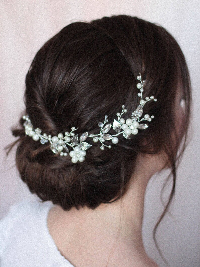 Bridal Headpiece Bridal Hair Piece Bridal Headdress Large Decorative Hair Comb Low Bun Hair Vine Back Headpiece Over Bun Hair Comb Flower