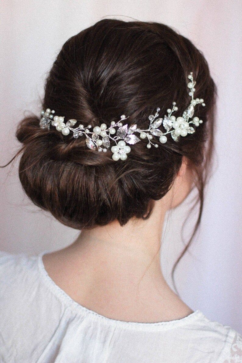 Bridal Headpiece Bridal Hair Piece Bridal Headdress Large Decorative Hair Comb Low Bun Hair Vine Back Headpiece Over Bun Hair Comb Flower