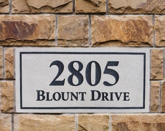 LARGE Indiana Limestone Address Stone Block with Street Name/ Carved Brick & Stone 8X16 /Veneer Masonry / Mailbox Column -- FREE SHIPPING