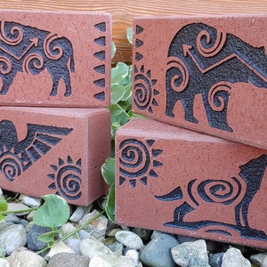 Medicine Wheel Spirit Animal Stones / Brick Pavers Carved - Engraved Sets / Native Totem North South East West Heartline -- Free Shipping !