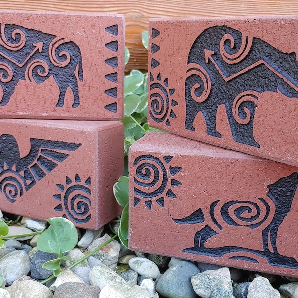 Medicine Wheel Spirit Animal Stones / Brick Pavers Carved - Engraved Sets / Native Totem North South East West Heartline -- Free Shipping !