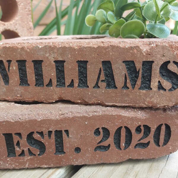 TWO Custom Carved Chicago Style Bricks / Rustic Farmhouse Decor / Industrial Label / Rock Sign / Reclaimed Repurposed / Garden Wedding / Fun