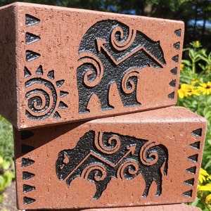 Heartline Buffalo Bear Wolf Eagle Spirit Rock / Brick Paver Totem / Medicine Wheel Garden Stone / Celebrate Tribal Season -- Free Shipping !