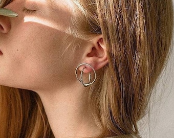 Sterling silver earrings, Sterling silver geometric earrings, Statement earrings, Geometric hoop earrings, Circle earrings, Christmas gift