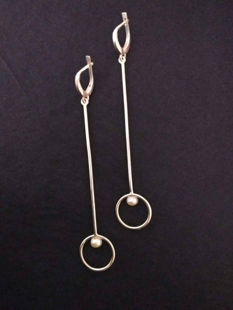 Sterling silver hanging earrings, Long silver earrings, Christmas gift, Dangle earrings pearl, Long dangle earrings, Gifts for her image 4