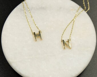 14k Gold Initial Necklace, Mini Gold Letter Necklace, Minimalist Initial Letter Necklace, Tiny Gold Letter Necklace