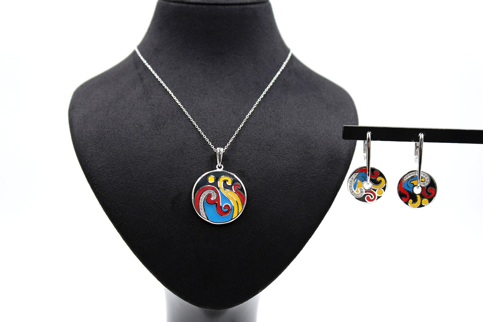 Art Deco Inspired Enamel Jewelry Sets Sterling Silver Etsy