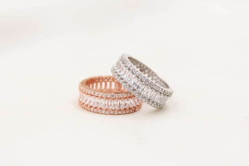 Eternity Ring Band Ring Sterling Silver pave ring Rose Gold Plated Ring