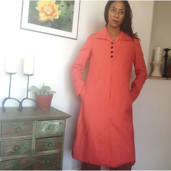 1960s Teal Traina New York Red Polka Dot Coat