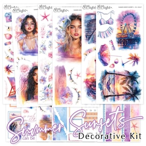Summer Sunsets Decorative Kit | Decorative Kit, Planner Stickers, Planner Kit, Journaling Stickers