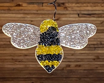 Handmade Fused Glass Bumble Bee Christmas Tree Ornament Made in Washington