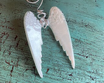 Handmade Fused Glass Angel Wings Christmas Tree Ornament Made in Washington