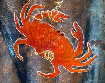Ornement de sapin de Noël en forme de crabe croustillant en verre fondu fait à la main fabriqué à Washington