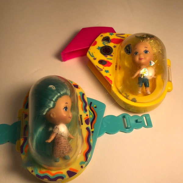 Vintage 1990s Liddle Kiddle wristband locket lot of two dolls and cases Retro Toys