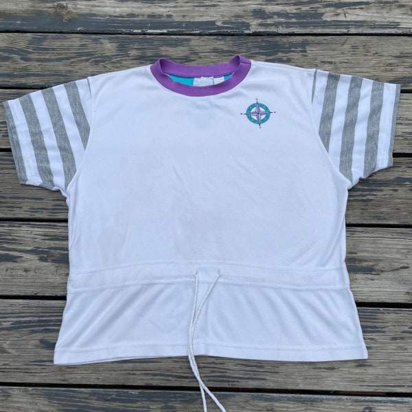 Vintage 1980s 1990s Walk Wear Activewear Top Single Stitch Tee Shirt Purple White Mall Walking Tshirt